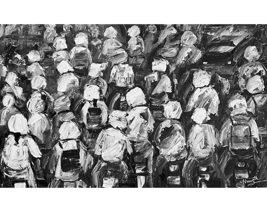 Rush Hour Reflections - Original Black & White Acrylic Painting